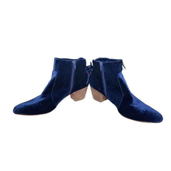 Restricted blue Velvet Ankle Booties lace up bow back 8 casual fall winter - Picture 8 of 10